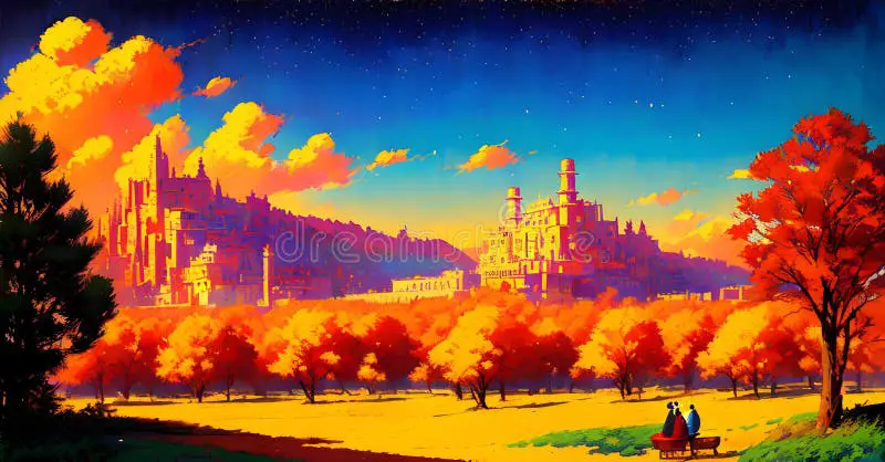 Pemandangan Fantasi yang Menawan Ilustrasi pemandangan fantasi anime