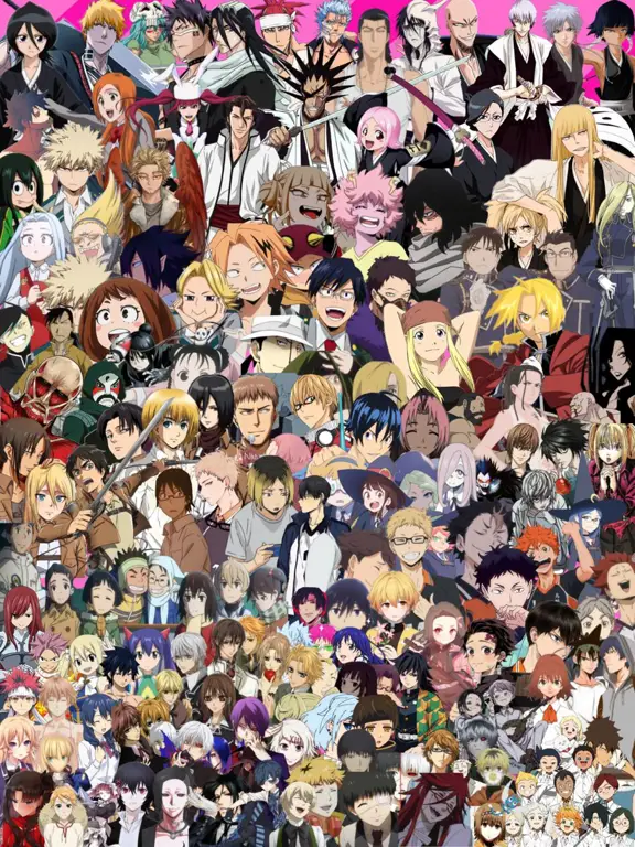 Ilustrasi karakter anime yang beragam Berbagai karakter anime dari berbagai genre