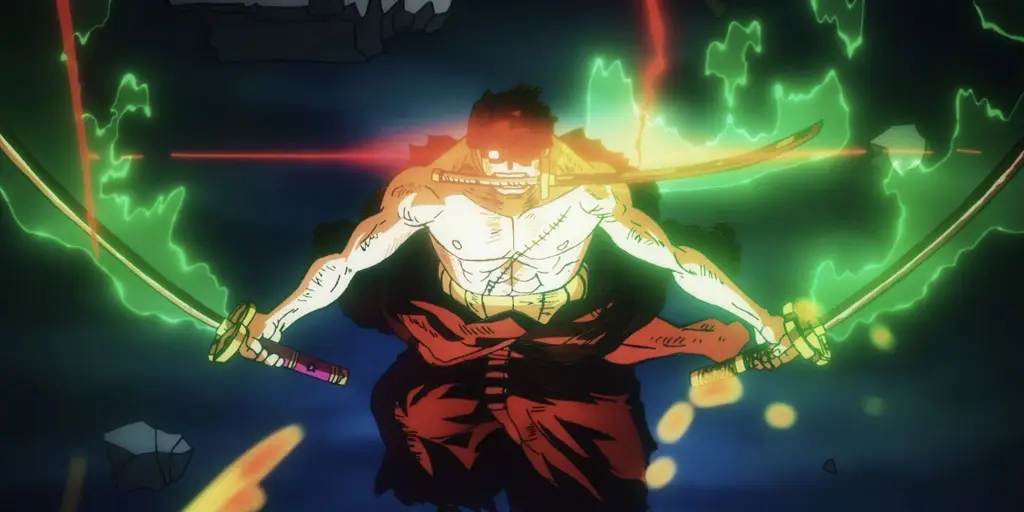 Aksi Zoro yang memukau Gambar adegan pertarungan epik Zoro di One Piece